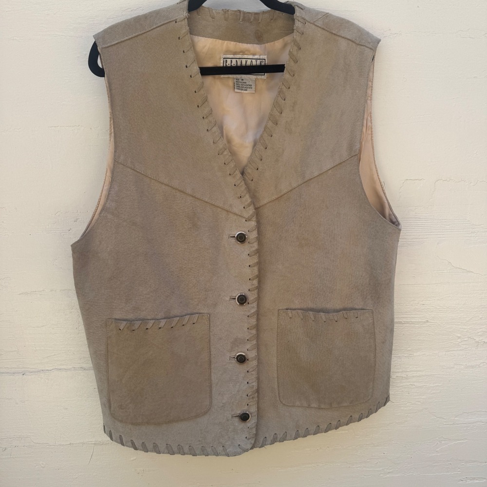 BB Dakota Leather Suede Vest Medium Tan Vintage Whipstitch Western Boho